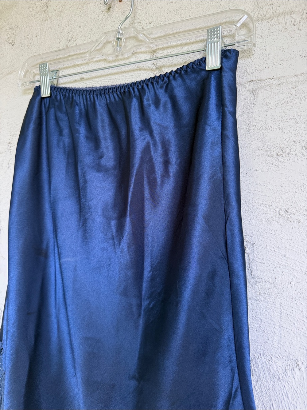 Vintage Navy Blue Satin Slip Skirt W Lace Trim Size Small - Picture 3 of 11